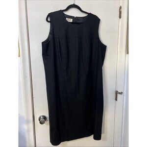 Vintage black wool Blend dress Talbots Petites Size 18W modest Preppy Midi Lined